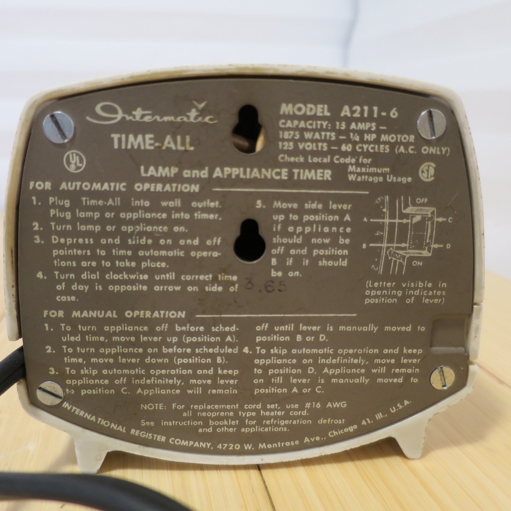 Vintage Intermatic Time-All Lamp & Appliance Timer Model A211-6 Tested & Working - Picture 7 of 8
